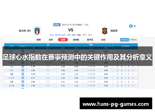 足球心水指数在赛事预测中的关键作用及其分析意义